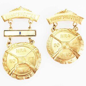 NRA Set of 2 Gold  Sharpshooter 50 FT Award / Badge Pin Blackinton Vintage